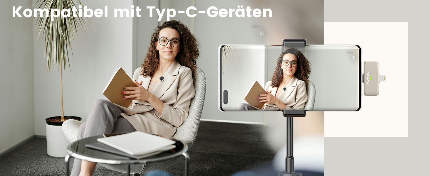 Мікрофон 2-в-1 для iPhone та Android з шумозаглушенням, кейс на 40 годин, магнітна застібка та кріплення для інтерв'ю, 25 метрів (Бежевий)