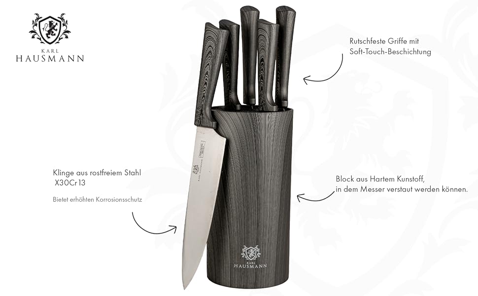 Набір ножів Karl Hausmann 5 предметів: ніж, підставка - кухонні ножі з нержавіючої сталі (сірий колір дерева)