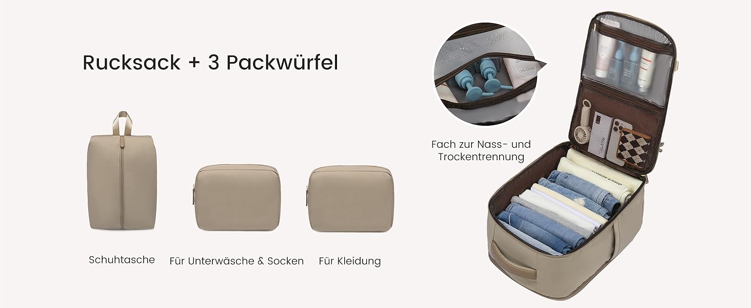 LOVEVOOK Рюкзак для ручної поклажі жіночий, великий дорожній рюкзак, 45L, валіза-рюкзак, рюкзак для подорожей, для ноутбука 17,3 дюйма, на вихідні, діловий, ручна поклажа, 1-бежевий хакі 50x20x36 см (45L, комплект)