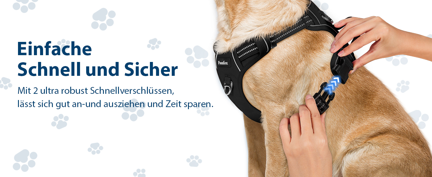 Шлейка для собак середніх розмірів Funfox, анти-тяга, з ручкою та світловідбиваючими смугами, не тягне, чорна, розмір L