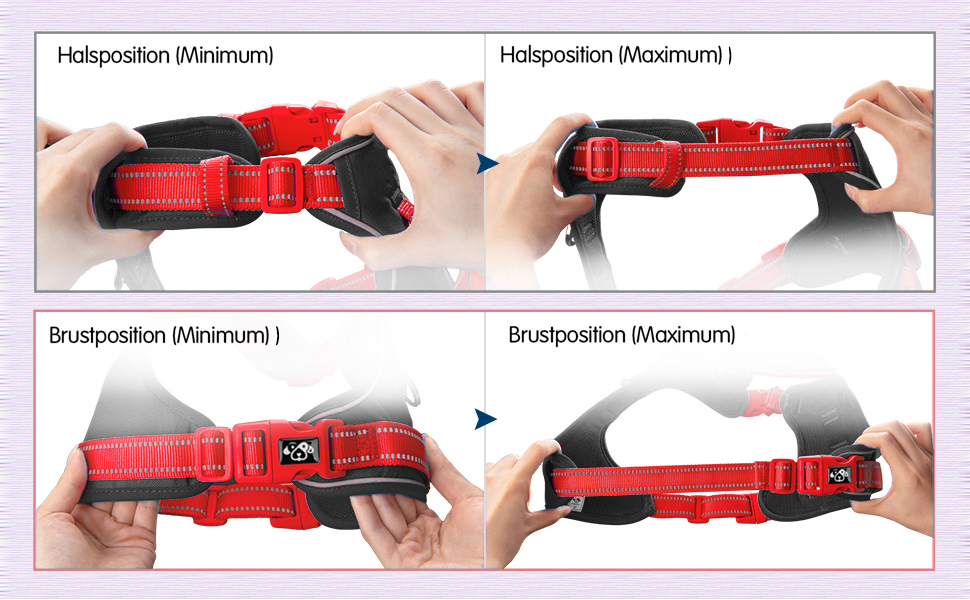 Шлейка для собак PHOEPET Anti-Zug з відбиваючими елементами, регульована, для цуценят та собак різних розмірів (S, чорна база & червоні ремінці)