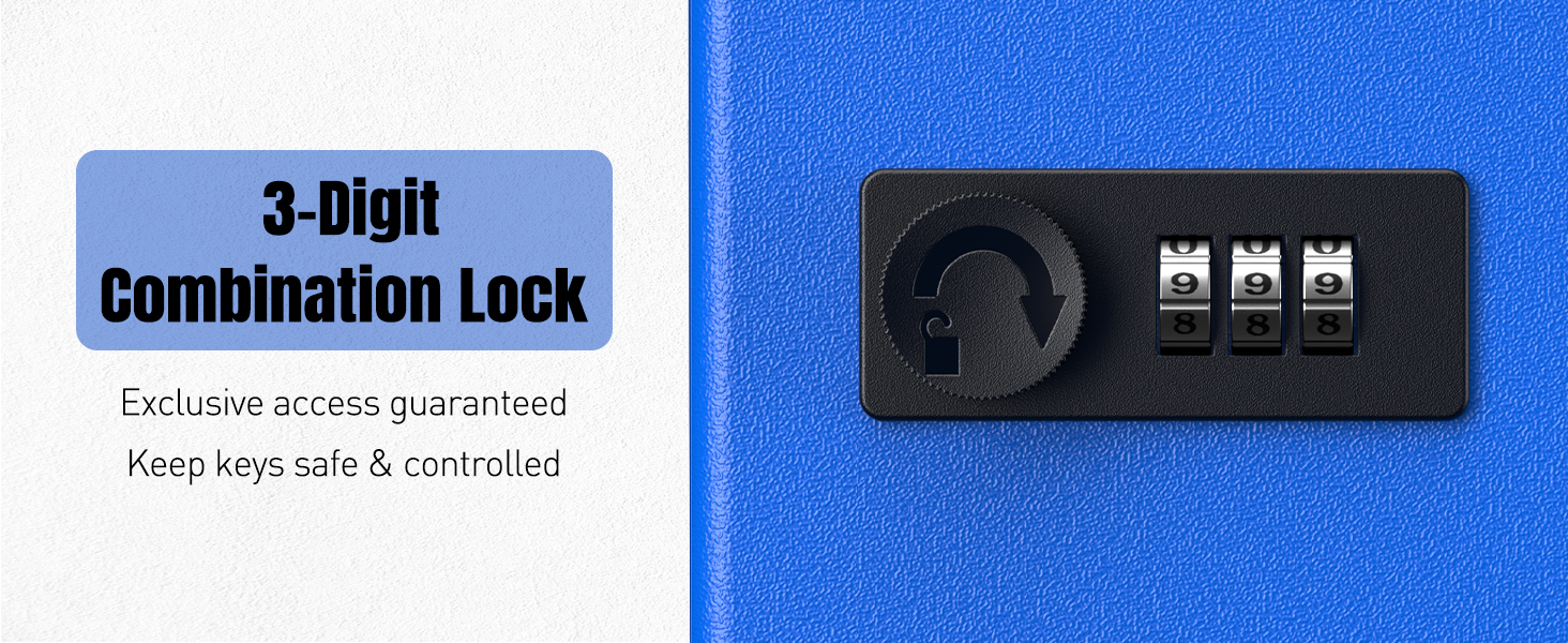 Шкафчик для ключів Uniclife на 60 позицій з комбінацією та ключовим замком, переналаштовується, цифрова скринька безпеки, органайзер для ключів з регульованими полицями (20 ключів, блакитний)