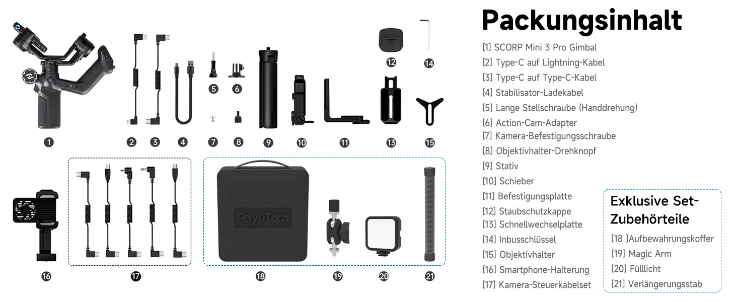 FeiyuTech SCORP Mini 3 Pro Kit – 3-осьовий стабілізатор з пультом ДУ, AI-трекінг, сумка, для камер Canon/Sony/Nikon/Panasonic/Fujifilm, смартфонів та екшн-камер