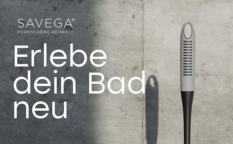 Набір для туалету SAVEGA: щітка для унітазу з інноваційною структурою щетинок та зручним тримачем. Сучасний дизайн, матовий чорний/сірий колір.