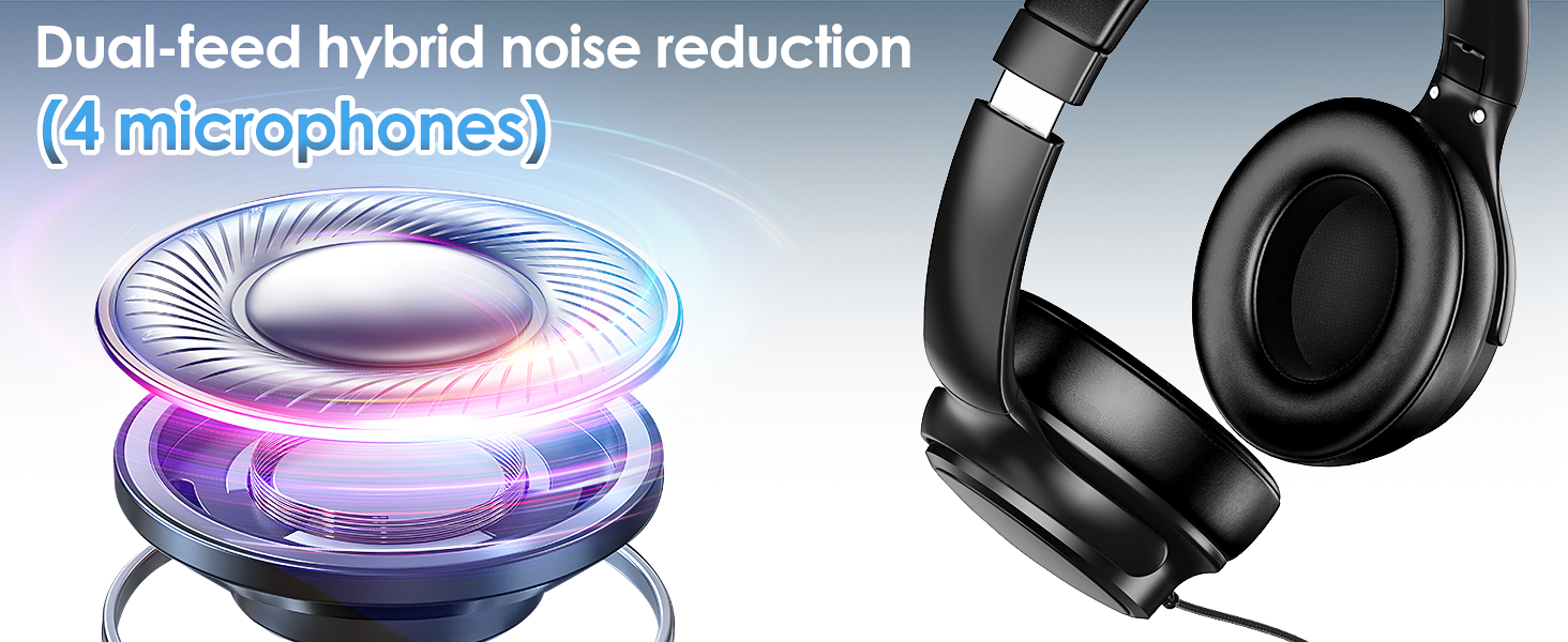 Навушники INFURTURE Over-Ear з USB-C, з активним шумозаглушенням (Noise Cancelling), дротові, чорні