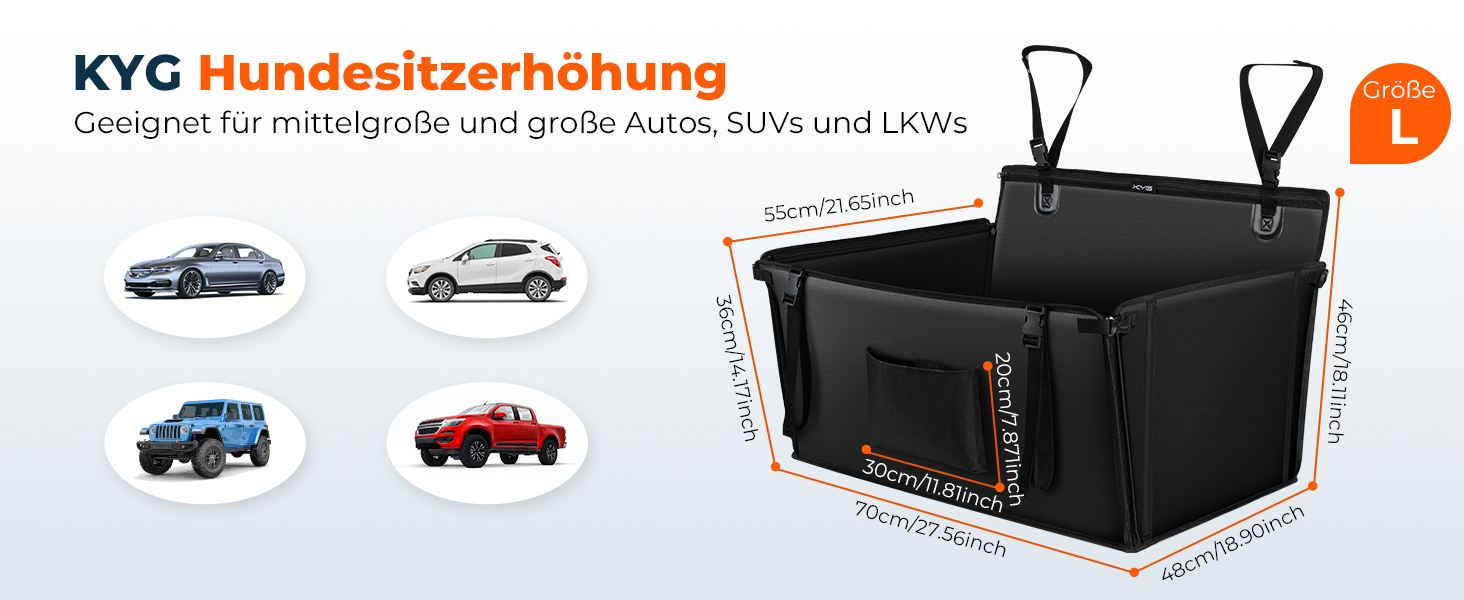 Автомобільний лежак для собак KYG: водовідштовхувальний, неслизький, захист від подряпин, з 4 ременями, для середніх та великих собак, розмір L (70x55x36 см)
