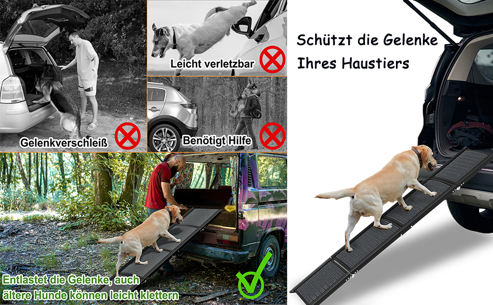 Східці для собак складні, 157 см, для великих собак до 110 кг, з неслизькою поверхнею та зручною ручкою, чорного кольору