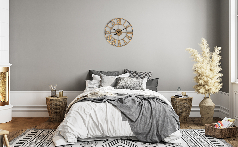 SkyNature Wall Clock Large, European Industrial Vintage Wall Clock with Roman Numerals, Silent No Ticking Sounds Metal Wall Clock, Decorative Wall Clock for Living Room, Kitchen, Bedroom, Office - Bronze, 35cm