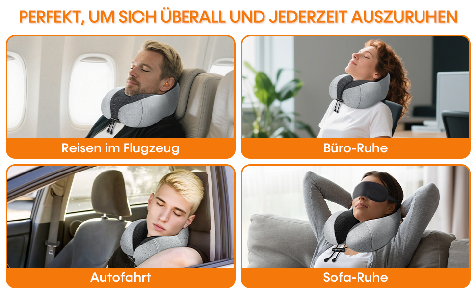 Подушка для шиї у літак - подушка для подорожей з регулюванням Memory Foam - подушка-вишенка з м'яким, дихаючим чохлом - ідеально для кемпінгу, офісу, авто, літака, подушка для сну (Сірий)