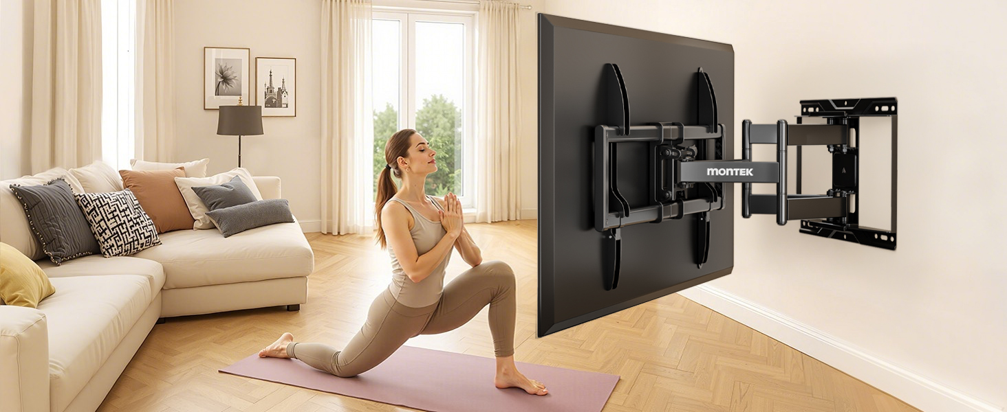Настінна кріплення для телевізора monTEK, 37-90 дюймів, до 75 кг, з подвійними шарнірними руками, регулювання нахилу, поворот і витягування, VESA 600x400