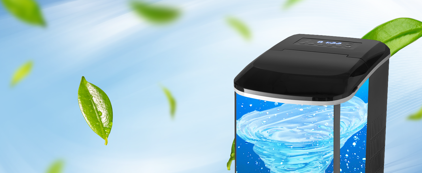 Машина для приготування льоду KLAMER, 2.1 л, чорна: тиха, з таймером, 15 кг/день, 2 розміри кубиків льоду