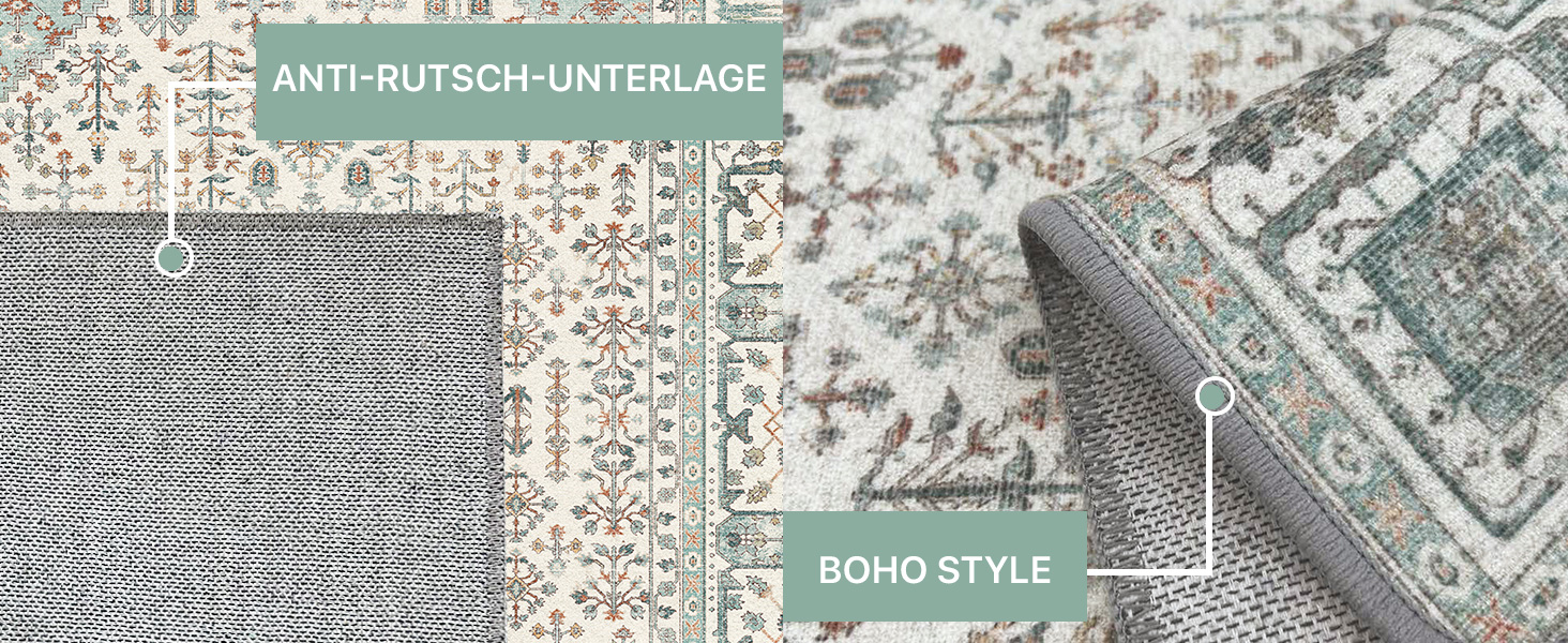 Килим GENIMO Boho Vintage 160x230 см, короткий ворс, антиковзаючі, для вітальні, спальні, їдальні, офісу, салатовий, геометричний, прямокутний