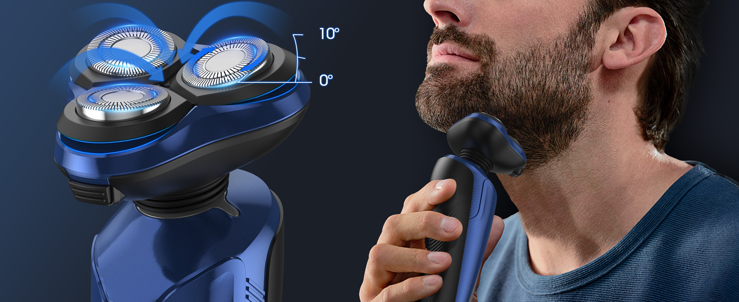 Електричний чоловічий бритва VOYOR TX410: ротаційний, мокрий/сухий, LCD, для подорожей (синій)