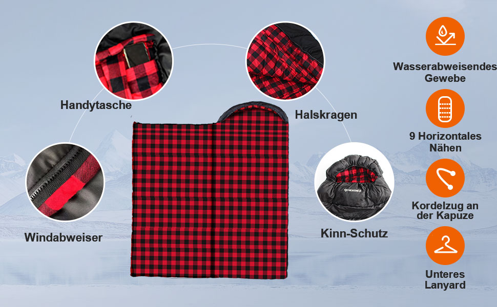 Спальний мішок Outdoor Flanell Warmer для туризму та кемпінгу. Бавовняне внутрішнє утеплення, до -1°C, XXL, 230x90 см, чорний, зима, дорослий