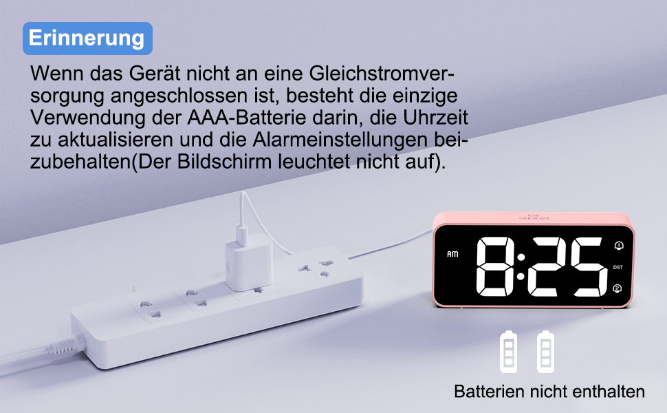 LED-годинник LATEC з двома будильниками, USB-порт для зарядки, регулювання яскравості, гучність 90-120 дБ, 8 мелодій, 12/24 год, мережевий (рожевий)