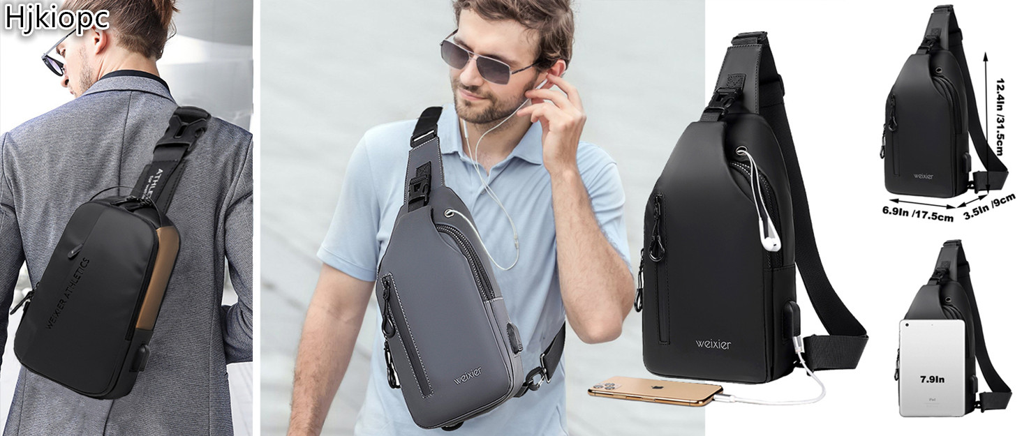 Чоловіча сумка-слінг через плече Crossbody: водонепроникна нагрудна сумка для прогулянок, їзди на велосипеді та роботи (Чорна)