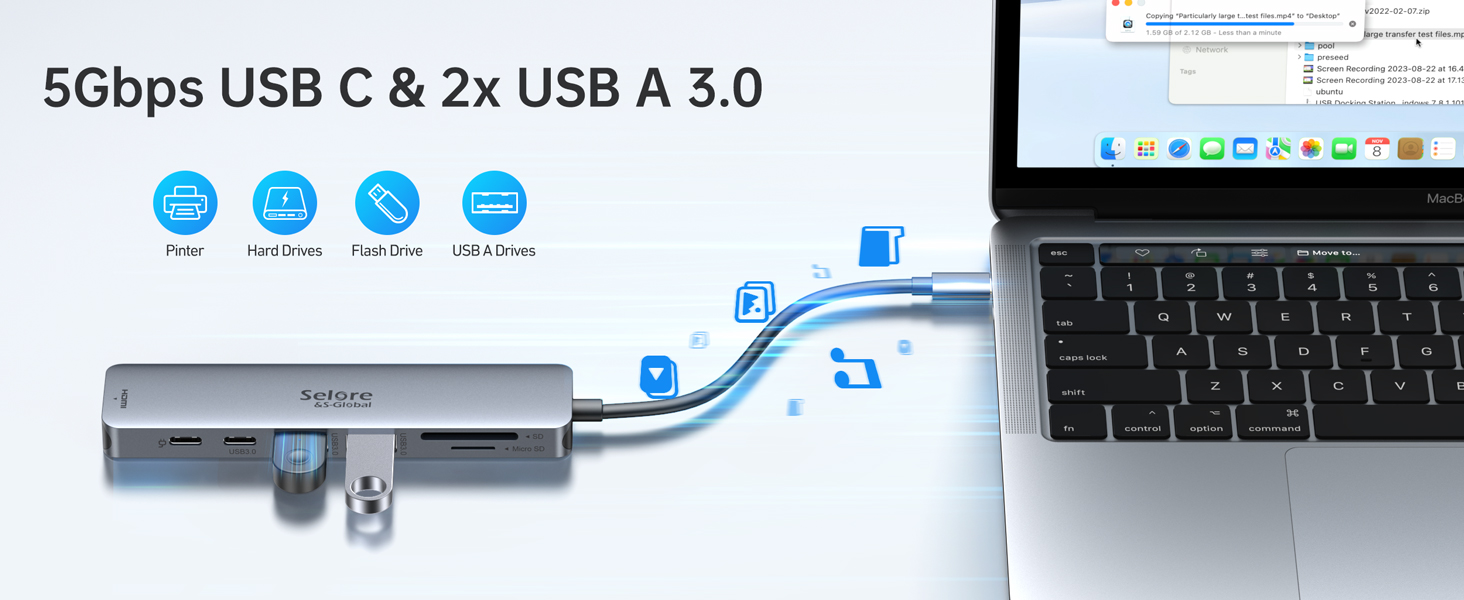 Док-станція для 2 моніторів, USB-C хаб 8 в 1: адаптер DisplayPort, HDMI, VGA, PD 100W, USB 2.0, для ноутбуків Dell, Thinkpad, Huawei