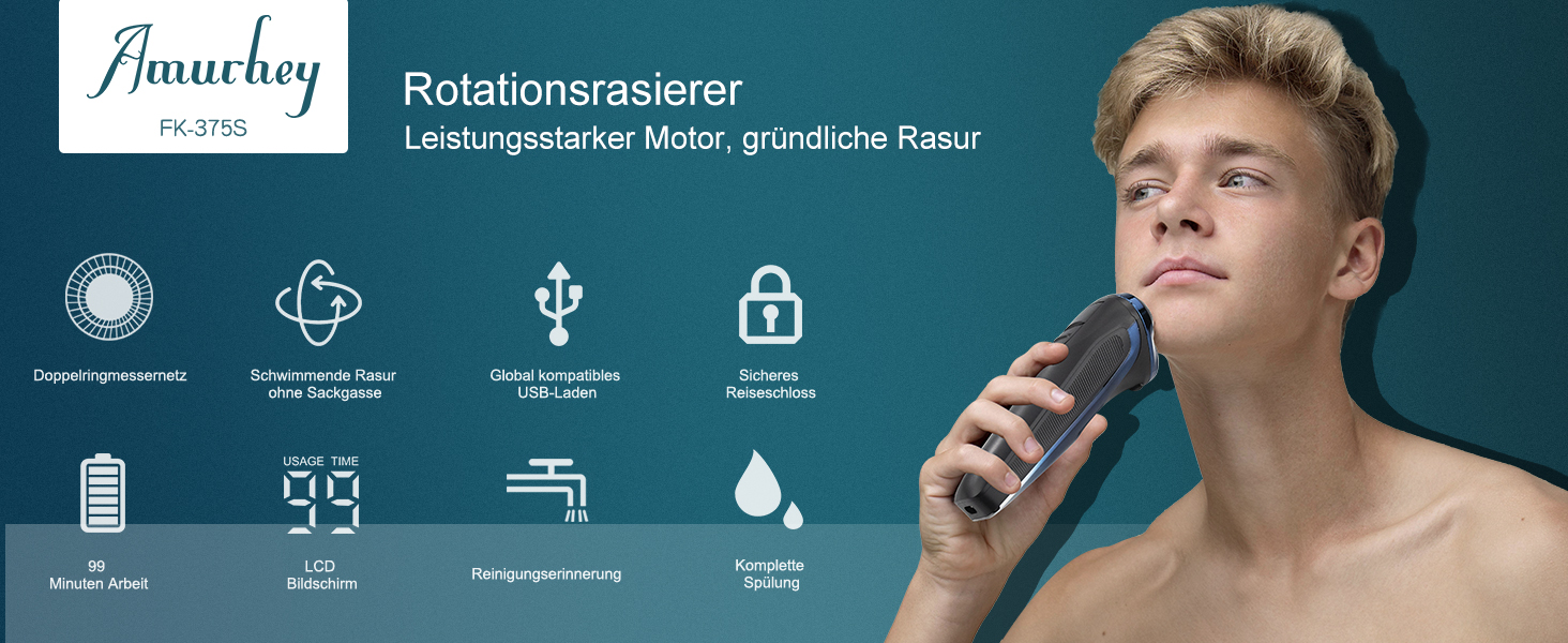 Електричний чоловічий бритва з 3 насадками, зарядним пристроєм та чохлом для подорожей, Snapbuy. Вологостійкий бритва IPX7 для сухого та вологого гоління, з прецизійним тримером та функцією стрижки бороди. Час роботи: 99 хвилин.