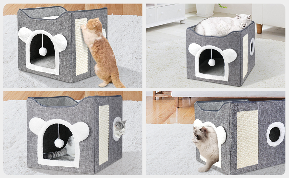 Кігтечка-ліжко для котів, будиночок-кігтечка, двошаровий куб, велика кімната, з іграшкою, 40x40x40 см