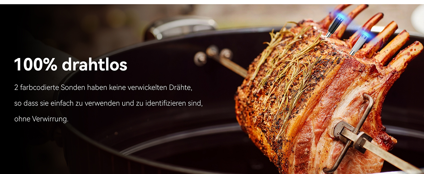 Бездротовий термометр для м'яса BFOUR з 2 зондами, Bluetooth, LCD-дисплей, керування через додаток, цифровий термометр для приготування на грилі, в духовці, диморі, BF-40 PRO чорний