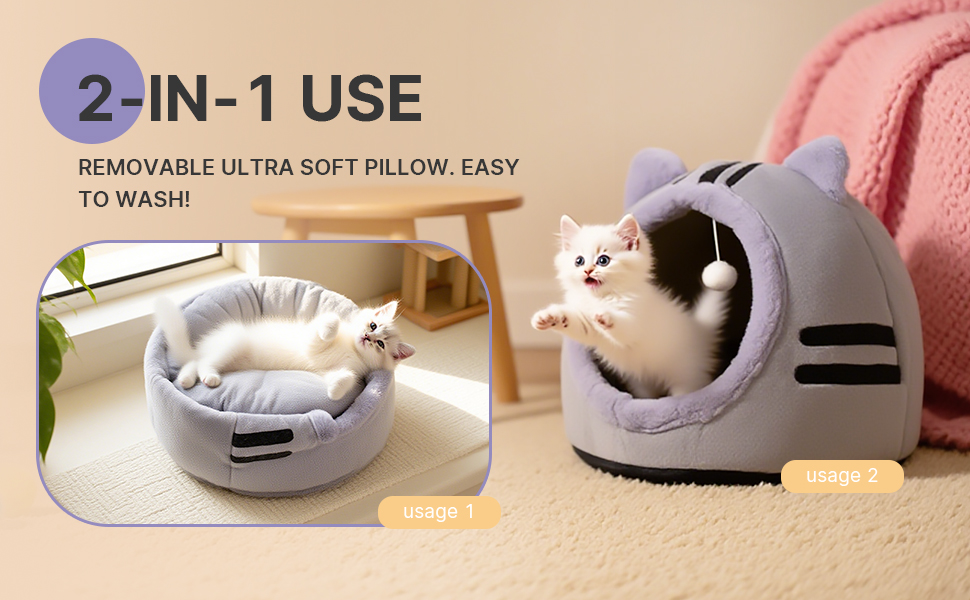 Кішка-будиночок для котів, сірий, 40x40x32 см - зручне ліжко-печеринка для кошенят та дорослих котів