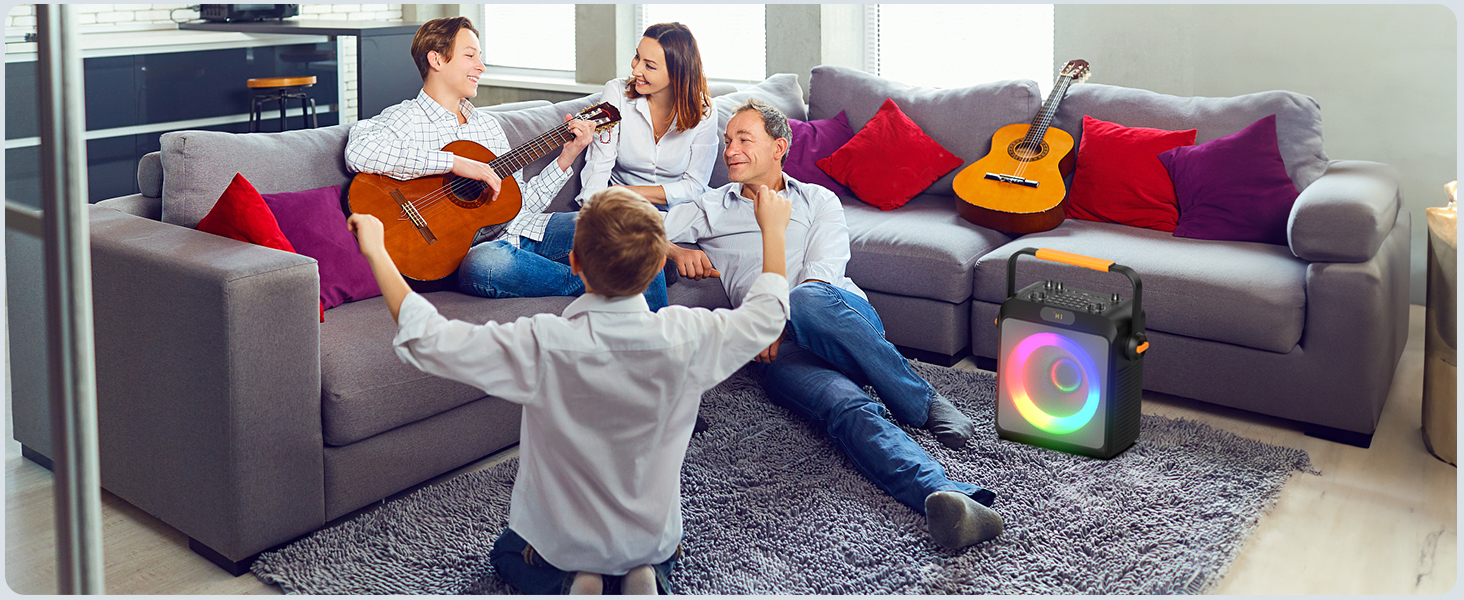 Караоке JYX з 2 мікрофонами, Bluetooth-колонкою та світловим шоу для дорослих та дітей. Портативна акустична система для дому та свят на природі, чорний колір