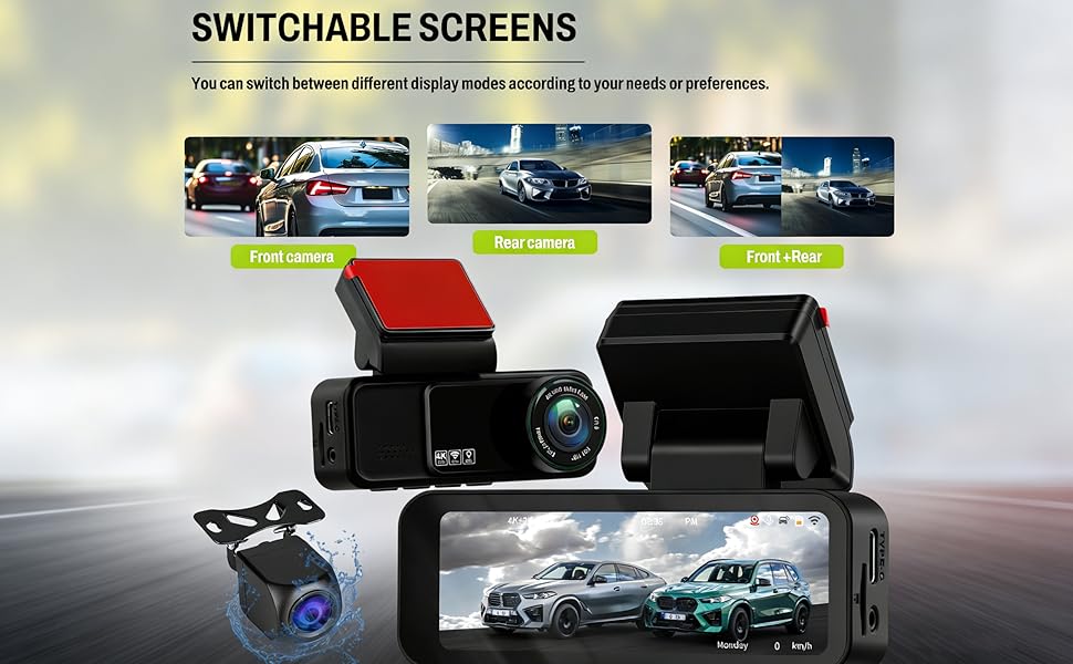 Відеореєстратор CAMECHO 4K Dual (передній + задній) з GPS, WiFi, ADAS, BSD, LCA, нічна зйомка, 150° кут огляду, IPS 3.16