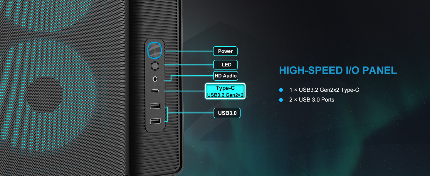 Ігровий корпус для ПК SAMA S50 Airflow, 4 ARGB PWM вентилятори, USB Type-C, Mesh-панель, чорний