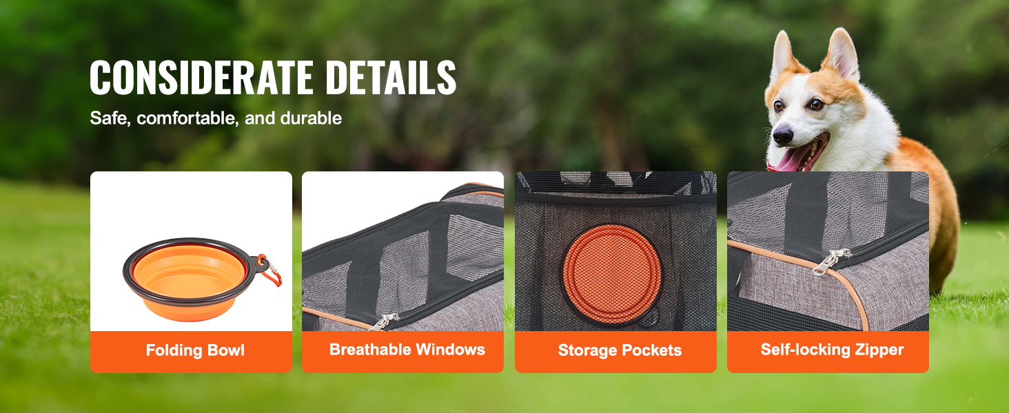 Тролей для собак VEVOR, розкладний рюкзак для собак до 15,8 кг, переноска для тварин з тканини 600D Oxford, 4 колеса, кишені для зберігання, ідеально для подорожей на авто та прогулянок (сірий, 10 кг)