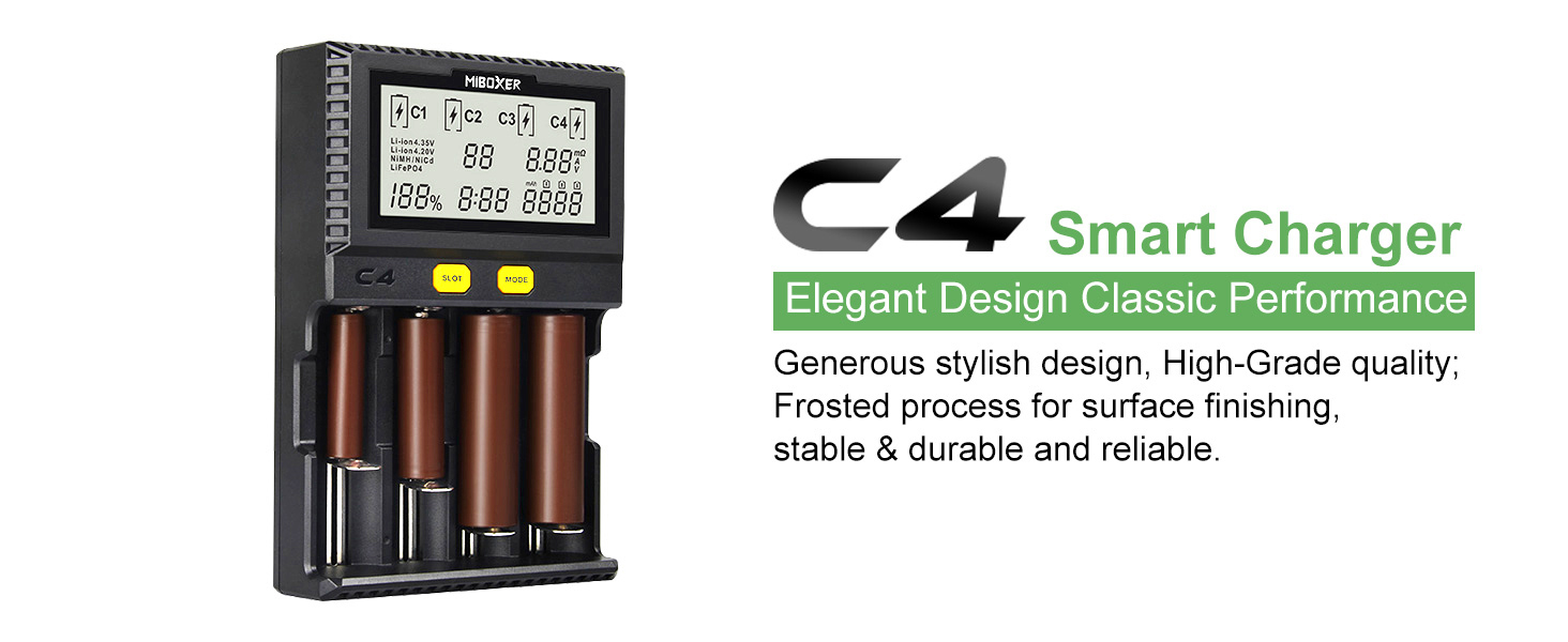 Зарядний пристрій для акумуляторів AUKSKY з LCD-дисплеєм (8 слотів) - універсальна зарядка для NI-MH, NI-Cd, AA, AAA, 14500, 18350, 21700, 26650, Li-Ion, LiFePO4, RCR123A (1.5A, 4 порти)