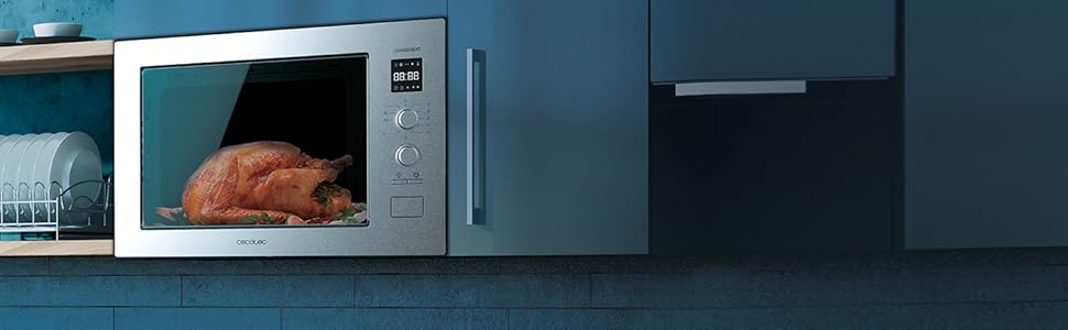 Вбудована мікрохвильова піч Cecotec GrandHeat 2550 з грилем, 25л, 1320W, 8 функцій, нержавіюча сталь