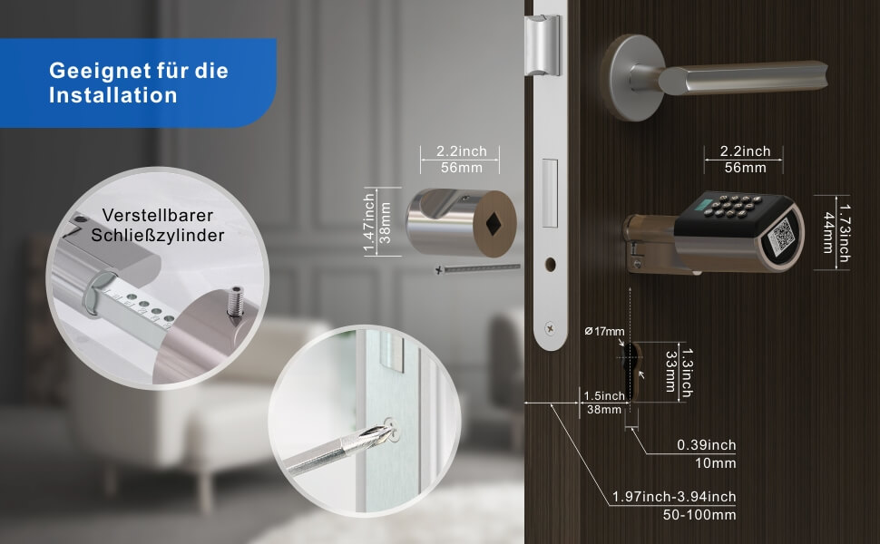 Електронний циліндр WELOCK PBL41 для дверей з Bluetooth, кодовий замок IP65, для дверей 50-100 мм