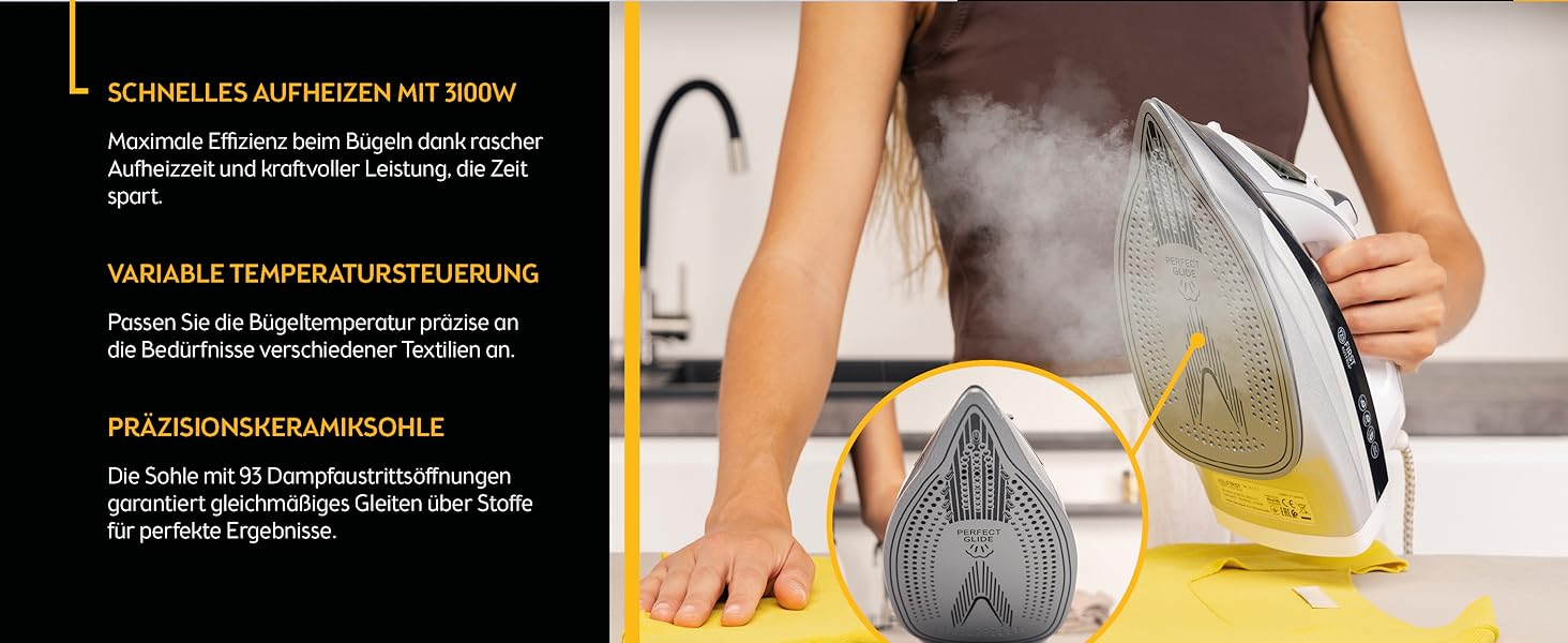 Парове прасування TZS First Austria I 3100W з керамічною підошвою, самоочищенням, вертикальним прасуванням, захистом від накипу, сухим прасуванням, резервуар 0,45л, 1,4 кг, сірий/білий