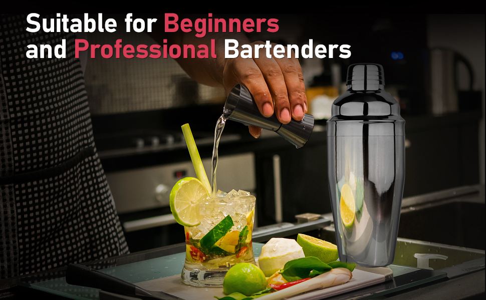 Набір шейкер для коктейлів 750 мл: професійний барменський набір з вбудованим ситом, мірним стаканчиком та ложкою. Ідеально для Мартіні, Маргарити та міксологiчних напоїв. Чорний.