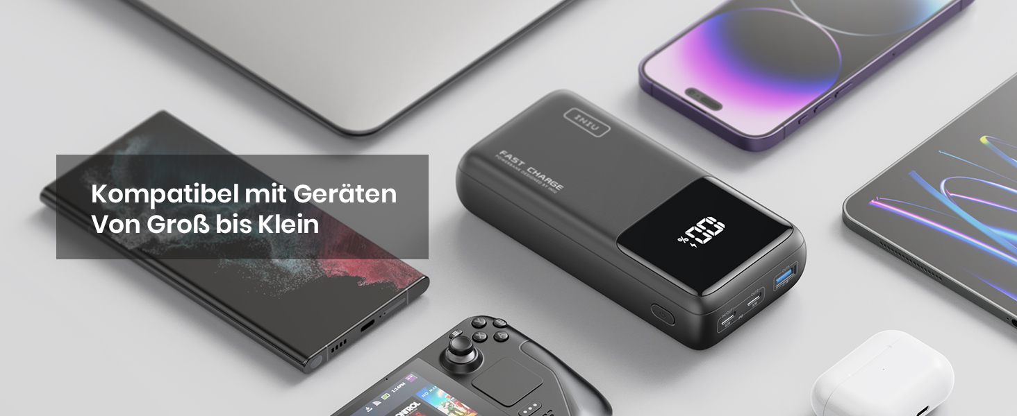 Портативний зарядний акумулятор INIU 100W 25000mAh з USB-C, сумісний з MacBook, iPad, iPhone, DJI та іншими пристроями. Чорний