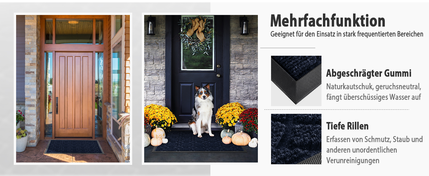 Килимок для входу Yimobra, 75 x 43 см, миючий, вологостійкий, з антиковзким покриттям, чорно-сірий