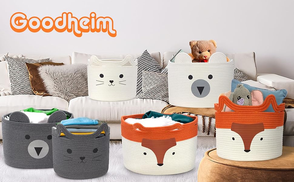 Кошик для зберігання іграшок та білизни Goodheim, бавовняний, дитячий, декор для дитячої кімнати, сірий кошик-кішка, розмір L