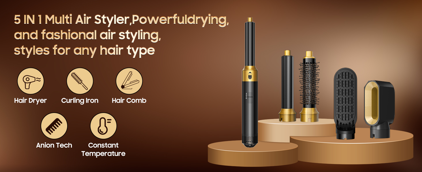 Набір для укладки волосся Airstyler 5 в 1: фен-щітка, термощітка, плойка, для створення об'єму, локонів, випрямлення, чорний