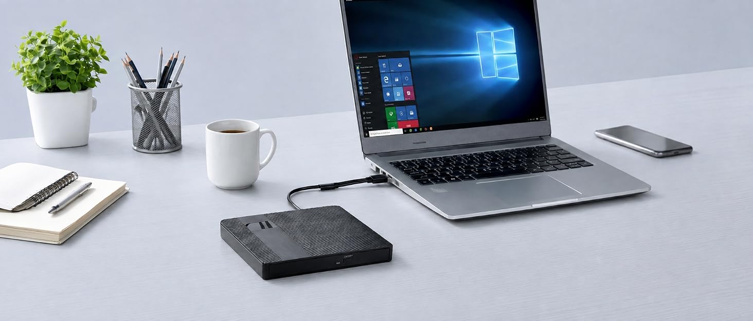 Зовнішній USB 3.0 Type-C CD/DVD привід-записувач (DVD +/-RW), портативний для ноутбука, ПК та Mac (Windows, Linux, macOS), чорний