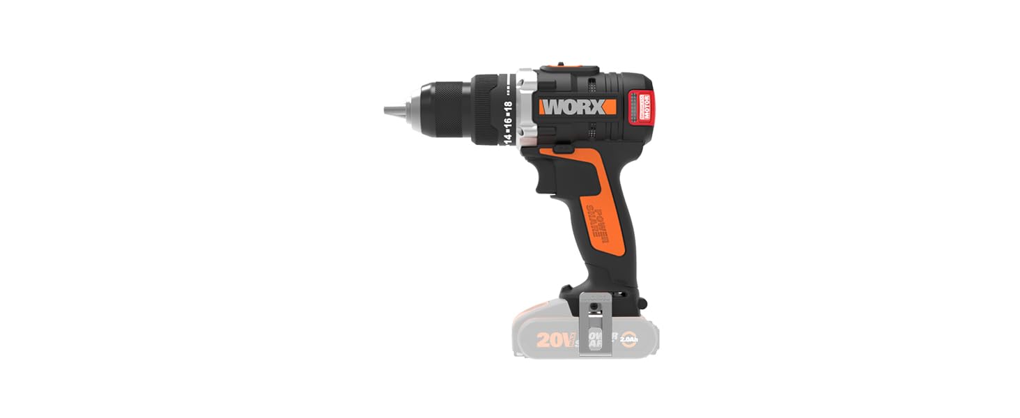 WORX WX175.9 Акумуляторний дриль-шуруповерт 20V – безщітковий, 60Nm, 2-швидкісний, з LED-підсвічуванням. Комплект для свердління та закручування (без акумулятора та зарядного пристрою)
