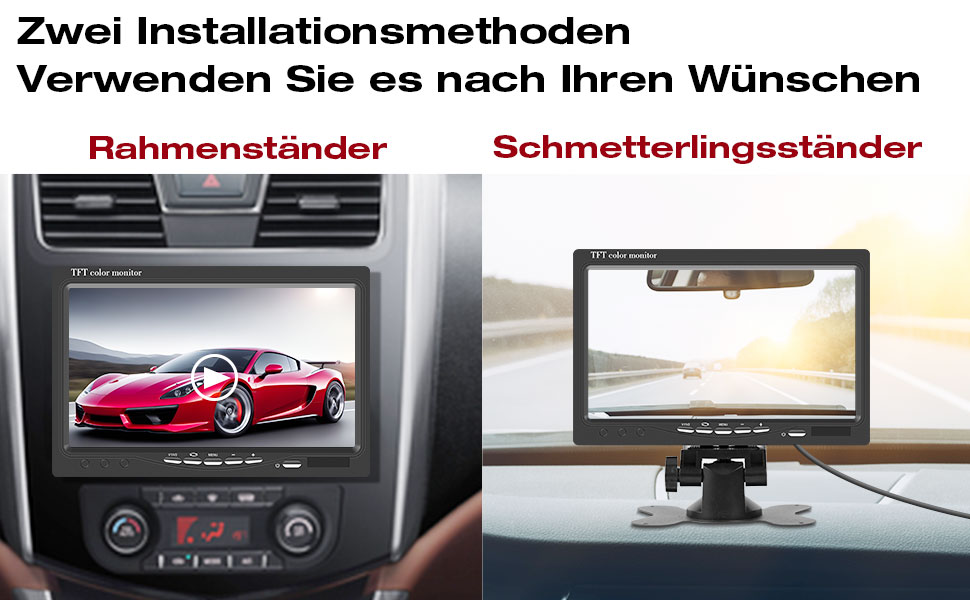 AISHICHEN 7-дюймовий TFT LCD монітор для авто, екран заднього виду для камер заднього огляду, 2 відеовходи, 12V/24V, без камери, для легкових і вантажних авто, монітор