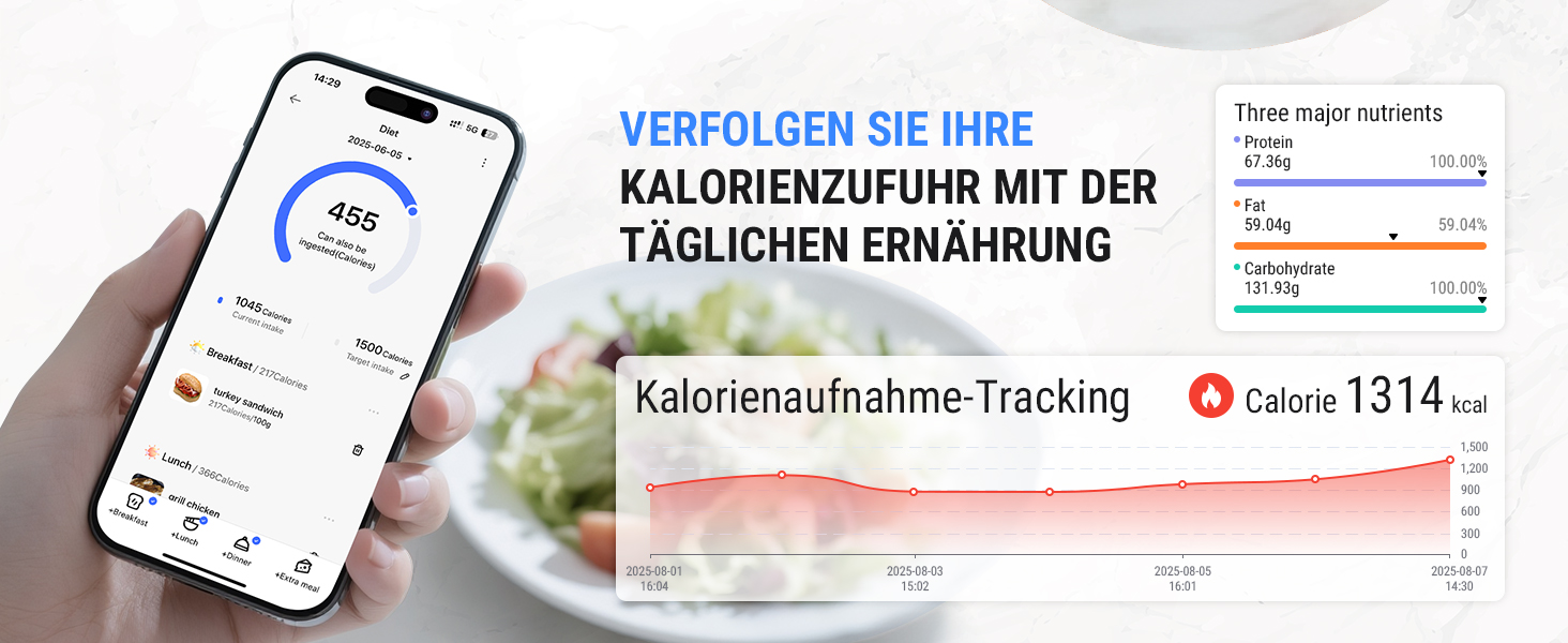Кухонні ваги ACCUWEIGHT Bluetooth з підрахунком калорій (4 батарейки) Цифрова вага для їжі до 5 кг/11 фунтів з великим LCD-дисплеєм. Ваги з калорієметром для приготування їжі або схуднення CK780