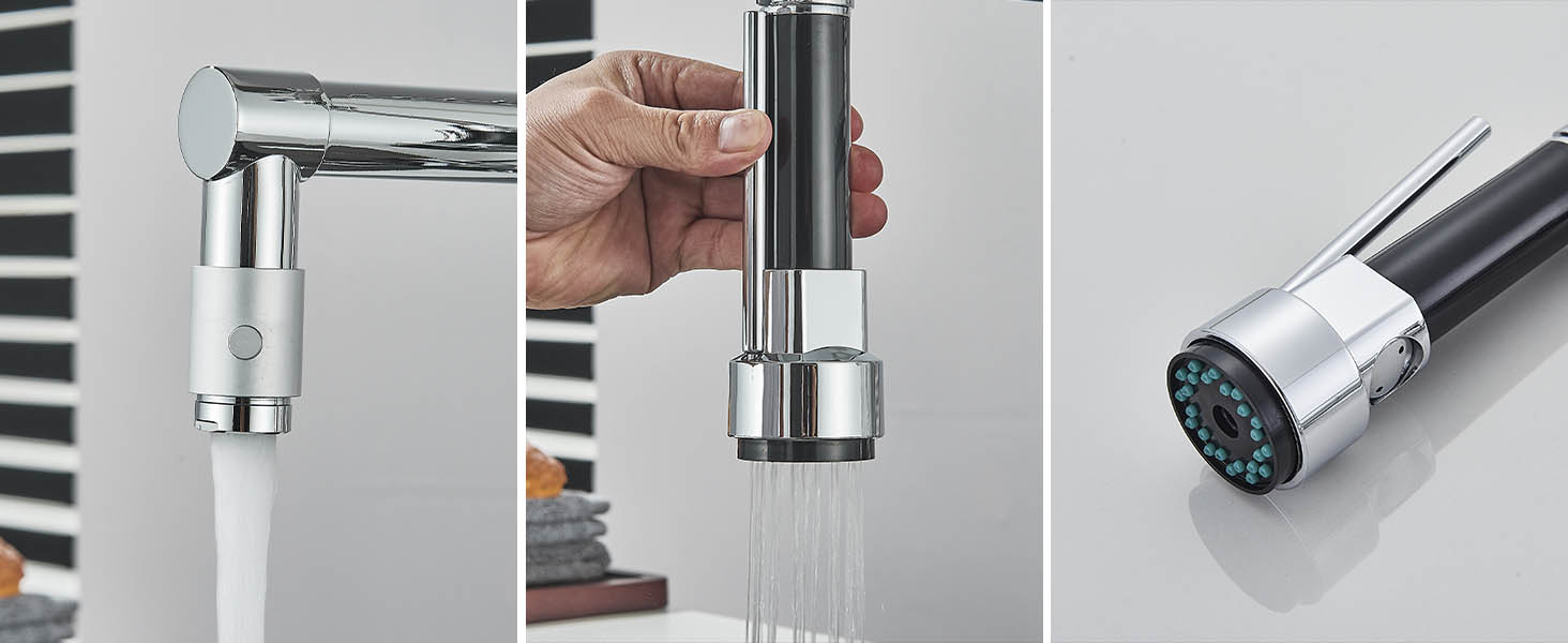 Кухонний змішувач з гнучким виливом, 360° поворот, 2 виходи, високий вилив, душова лійка, для мийки, брашований нікель