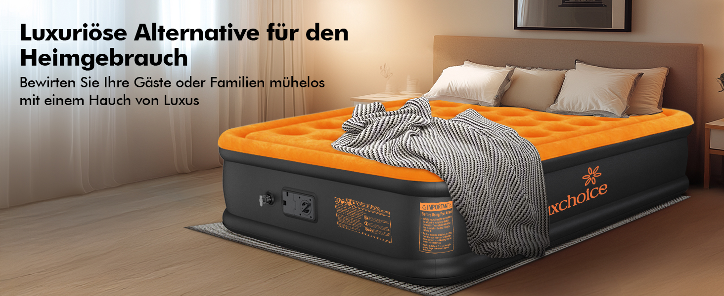 Надувне ліжко самонадувна, 1 місце, з електричним насосом, преміум якість, для кемпінгу та дому, темно-помаранчевий колір