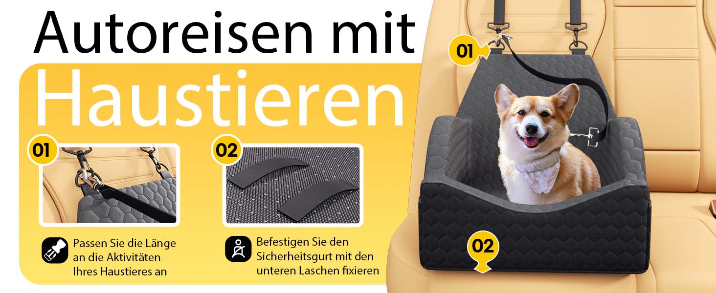 Автокрісло для собак UNICITII, чорне, до 13.6 кг (S), з ременем безпеки