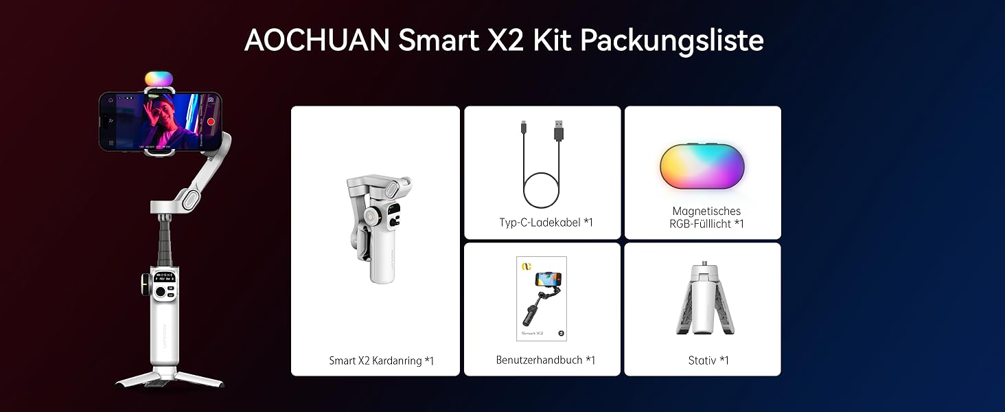 Стабілізатор для iPhone та Android від AOCHUAN: 3-осьовий гімбал з OLED-дисплеєм та подовжувачем 7,8 дюймів (Smart X2 Kit)