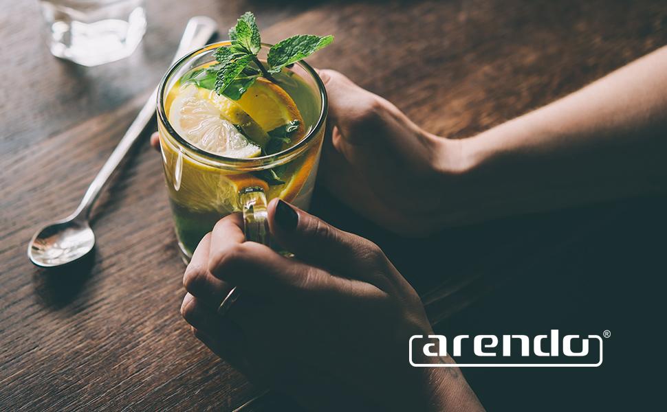 Скляний електрочайник Arendo з регулюванням температури 40-100°C, ситом для чаю, підсвіткою та функцією підігріву, 1.8 л, нержавіюча сталь