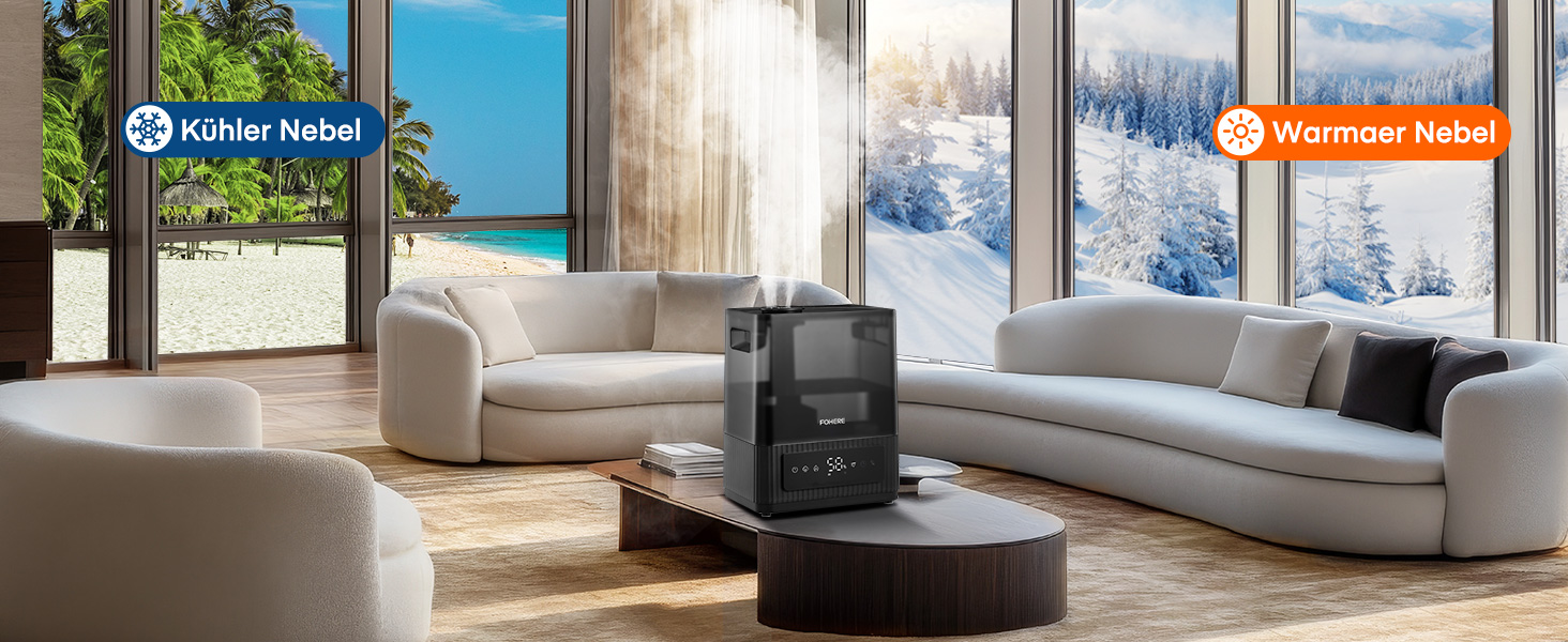 Зволожувач повітря FOHERE для спальні, 6 л, тихий, з теплим/холодним туманом, 60 годин роботи, дифузор для ефірних олій, режим сну, таймер 12 годин, нічник для дому, дитячої кімнати, рослин, немовлят та дітей