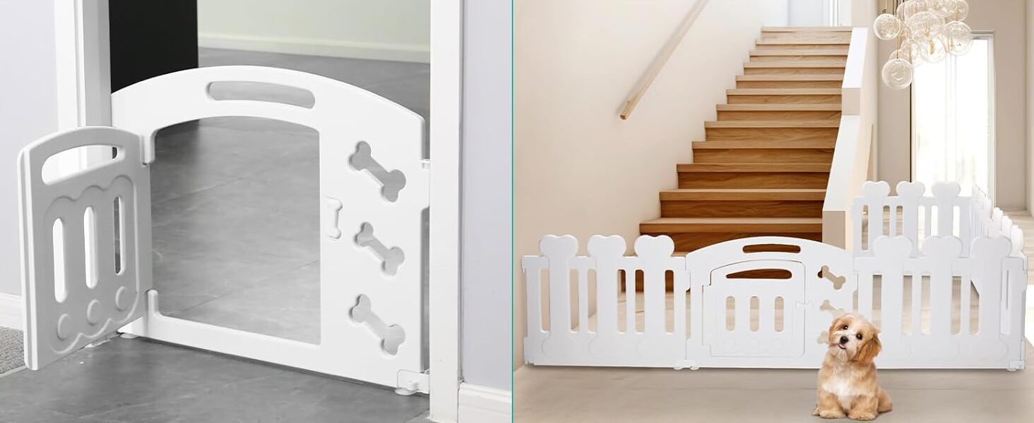 Laufstall для цуценят Mamizо 60 см, пластиковий загон для собак, з торцем та ґрунтами, сірий-білий (5+1)