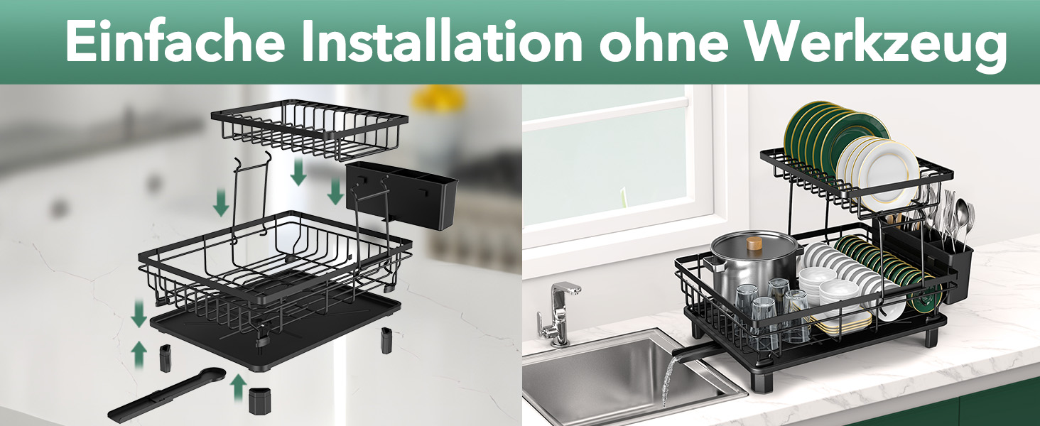 Підставка для посуду ROTTOGOON 2-ярусна, з нержавіючої сталі, чорна - органайзер для кухонних аксесуарів